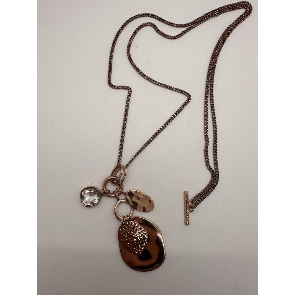 Premier Designs Dangle Multi Charm Copper & Rhinestone Pendant Necklace‎ 16"+